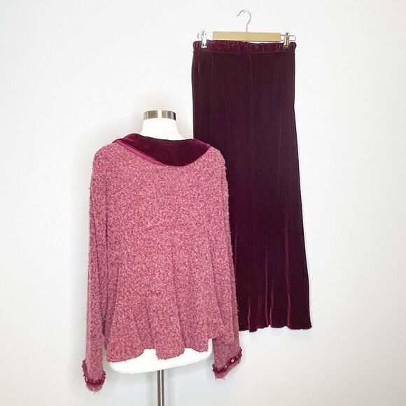 Angel Pie M Medium Dress Set Maroon Blouse Skirt Lagenlook Knit Velvet - Picture 5 of 6